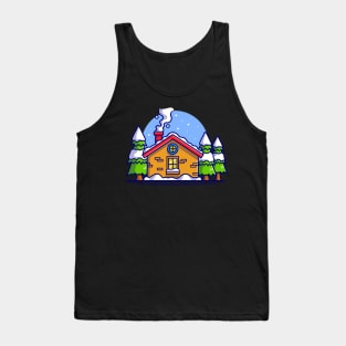 Snow Cabin in Winter Cartoon Tank Top